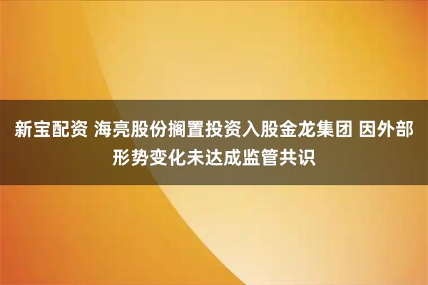 新宝配资 海亮股份搁置投资入股金龙集团 因外部形势变化未达成监管共识